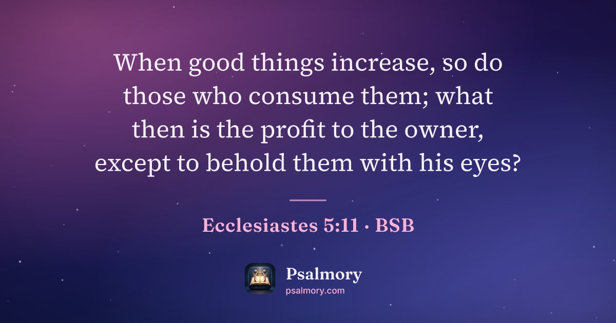 Ecclesiastes 5:11 verse artwork: When good things increase, so do those who consume them; what then is the profit to the…