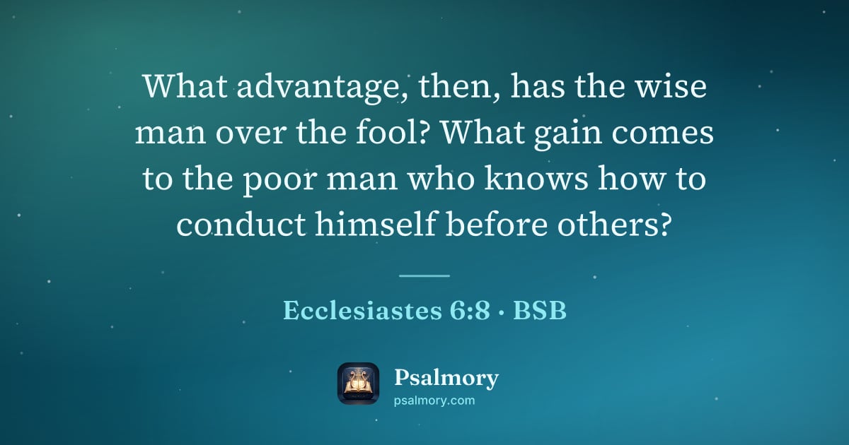 Ecclesiastes 6:8 verse artwork: What advantage, then, has the wise man over the fool? What gain comes to the poor man…