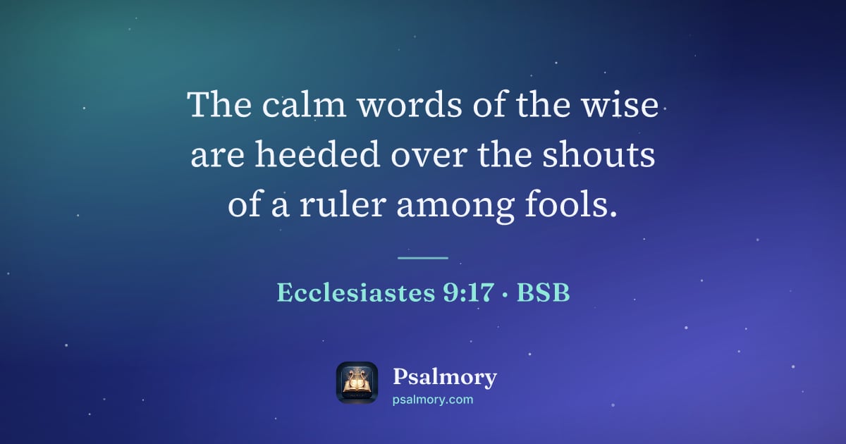 Ecclesiastes 9:17 verse artwork: The calm words of the wise are heeded over the shouts of a ruler among fools.