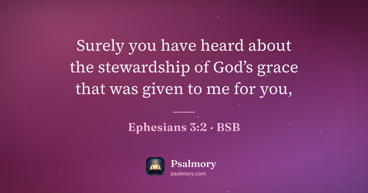 Ephesians 3:2 verse artwork: Surely you have heard about the stewardship of God’s grace that was given to me for you,