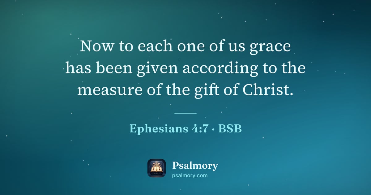 Ephesians 4:7 verse artwork: Now to each one of us grace has been given according to the measure of the gift of Christ.