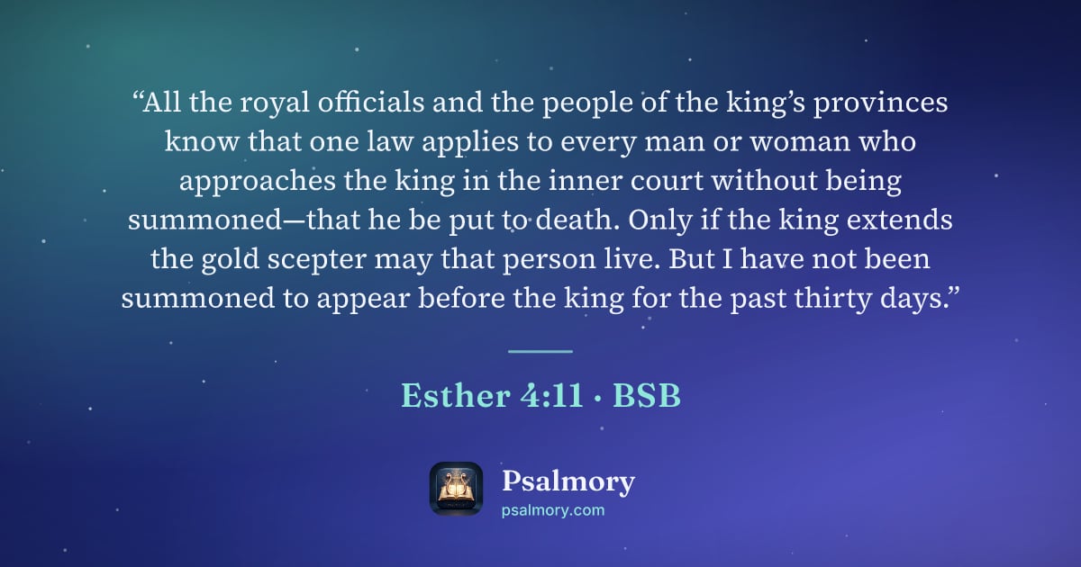 Esther 4:11 verse artwork: “All the royal officials and the people of the king’s provinces know that one law…