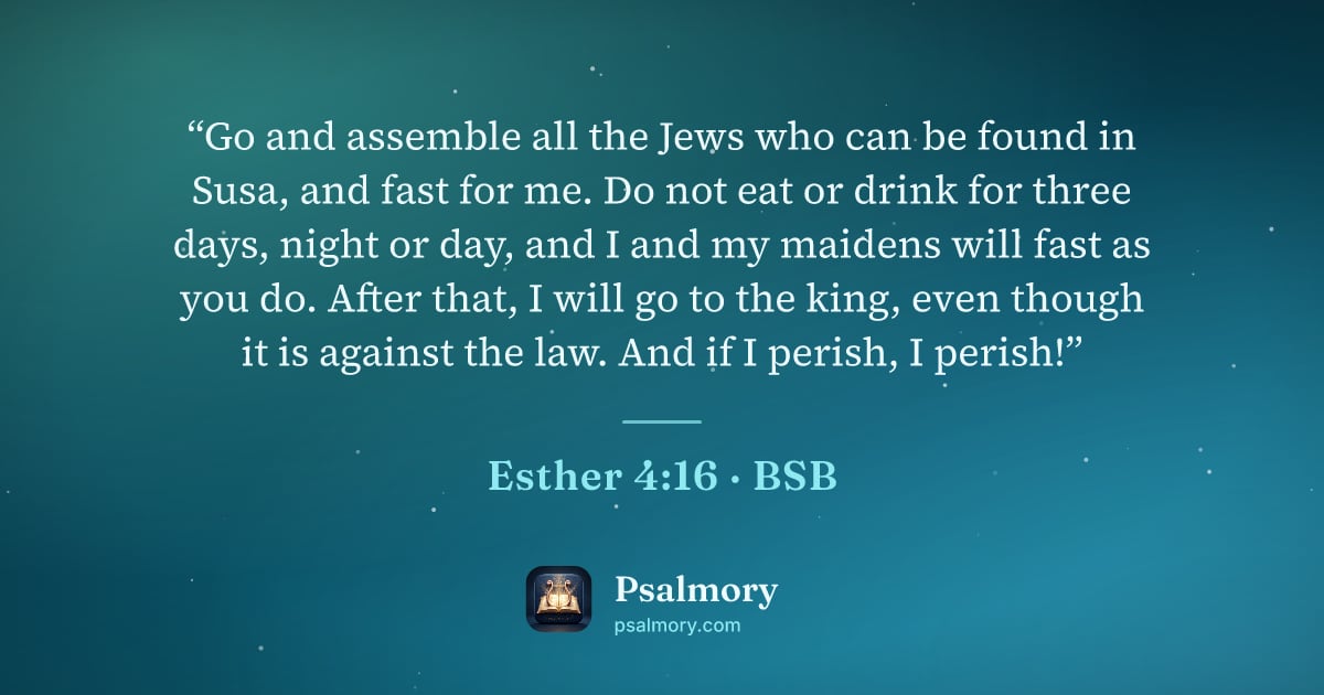 Esther 4:16 verse artwork: “Go and assemble all the Jews who can be found in Susa, and fast for me. Do not eat or…