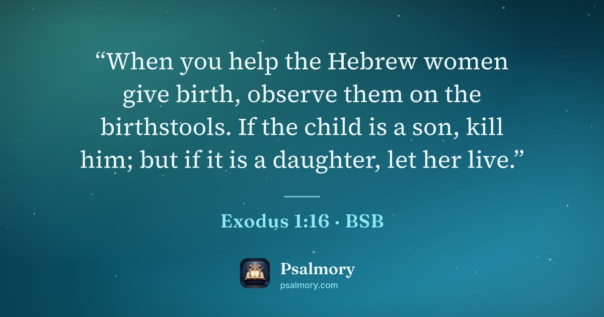 Exodus 1:16 verse artwork: “When you help the Hebrew women give birth, observe them on the birthstools. If the…
