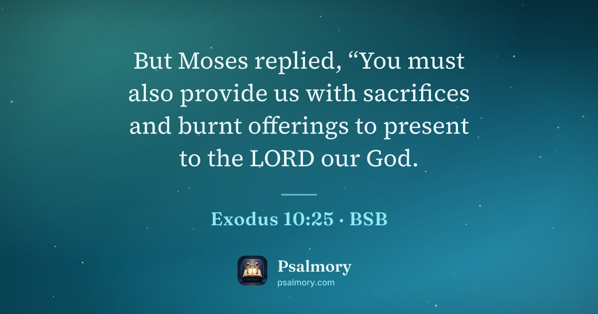 Exodus 10:25 verse artwork: But Moses replied, “You must also provide us with sacrifices and burnt offerings to…