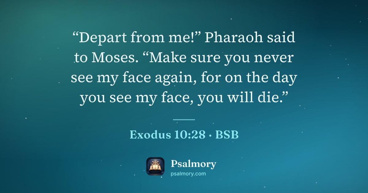 Exodus 10:28 verse artwork: “Depart from me!” Pharaoh said to Moses. “Make sure you never see my face again, for on…