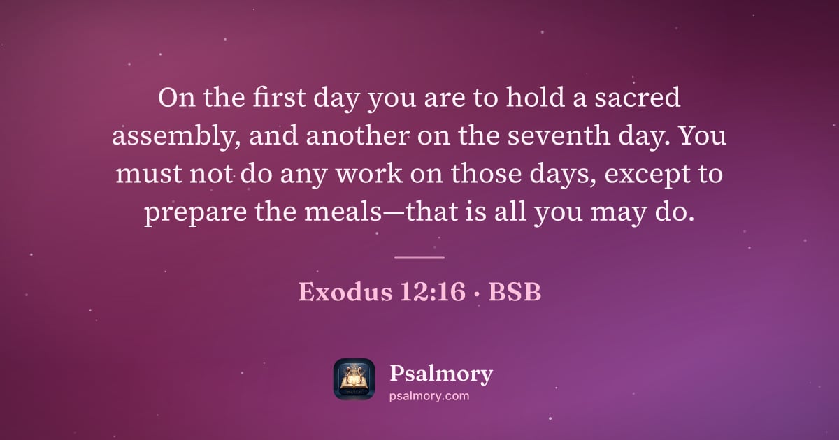 Exodus 12:16 verse artwork: On the first day you are to hold a sacred assembly, and another on the seventh day. You…