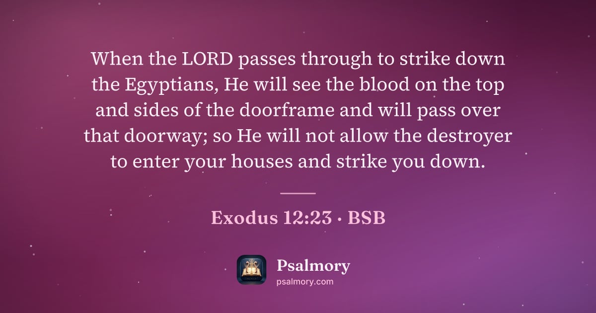 Exodus 12:23 verse artwork: When the LORD passes through to strike down the Egyptians, He will see the blood on the…