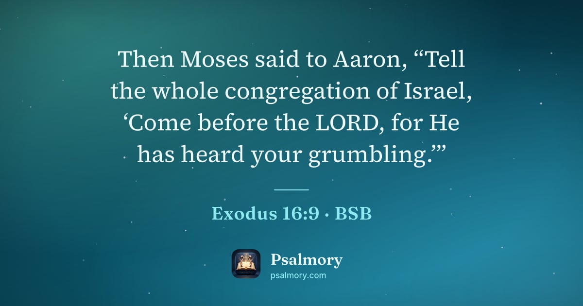 Exodus 16:9 verse artwork: Then Moses said to Aaron, “Tell the whole congregation of Israel, ‘Come before the LORD,…