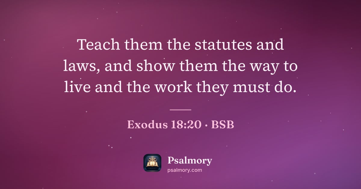 Exodus 18:20 verse artwork: Teach them the statutes and laws, and show them the way to live and the work they must do.