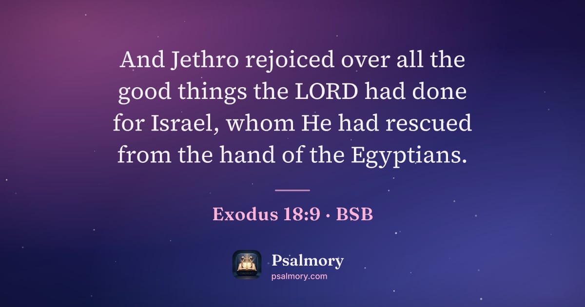 Exodus 18:9 verse artwork: And Jethro rejoiced over all the good things the LORD had done for Israel, whom He had…