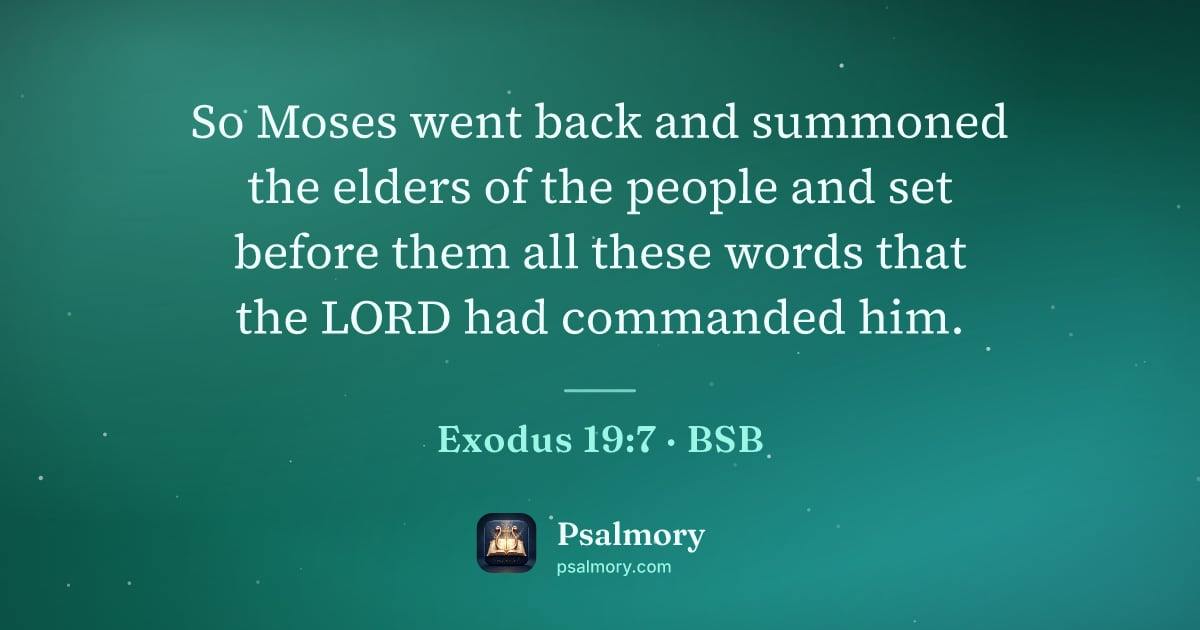 Exodus 19:7 verse artwork: So Moses went back and summoned the elders of the people and set before them all these…