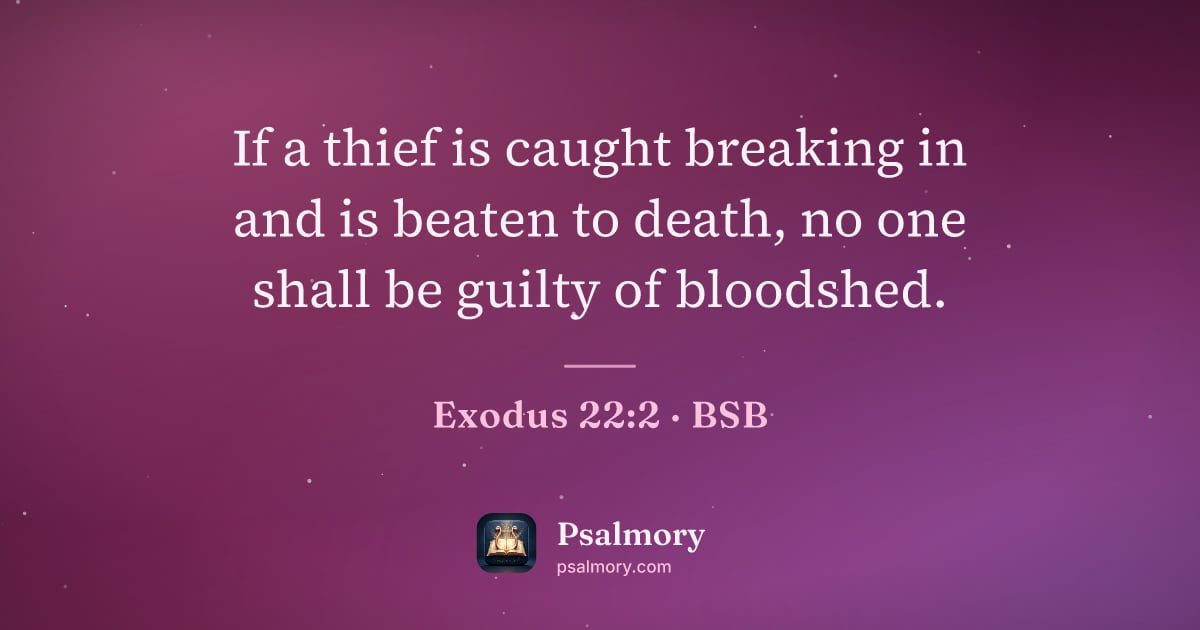 Exodus 22:2 verse artwork: If a thief is caught breaking in and is beaten to death, no one shall be guilty of…