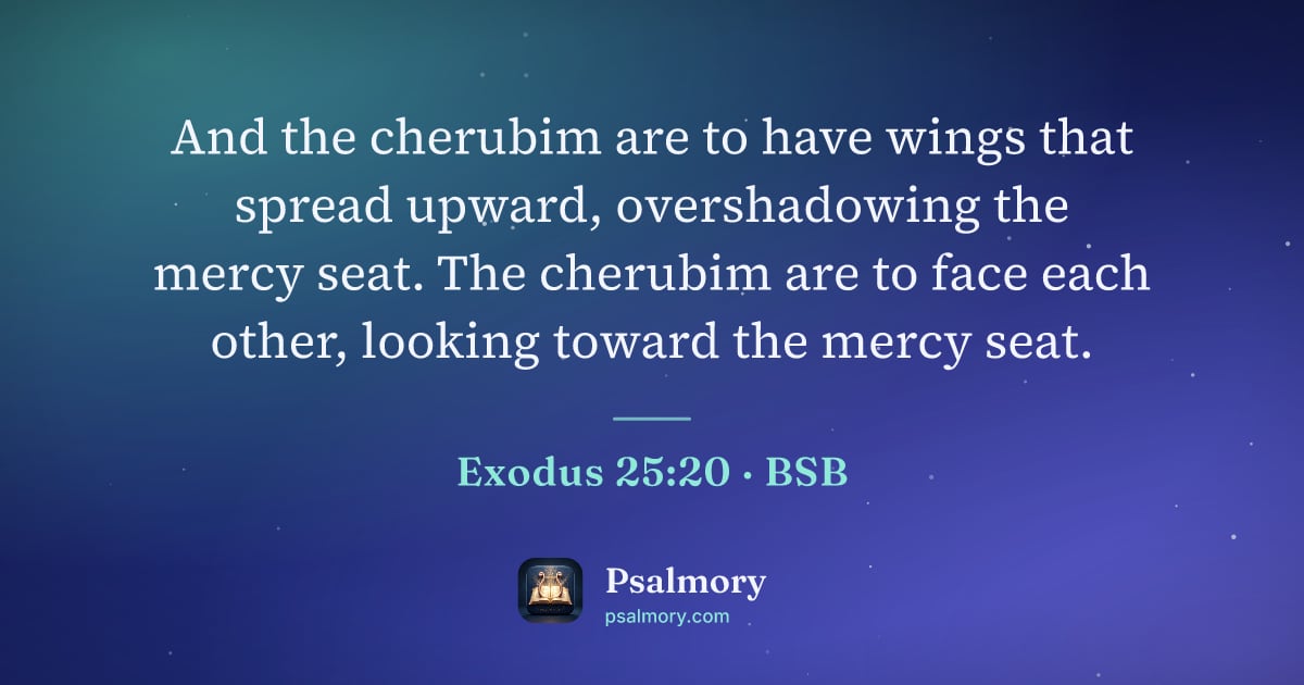 Exodus 25:20 verse artwork: And the cherubim are to have wings that spread upward, overshadowing the mercy seat. The…
