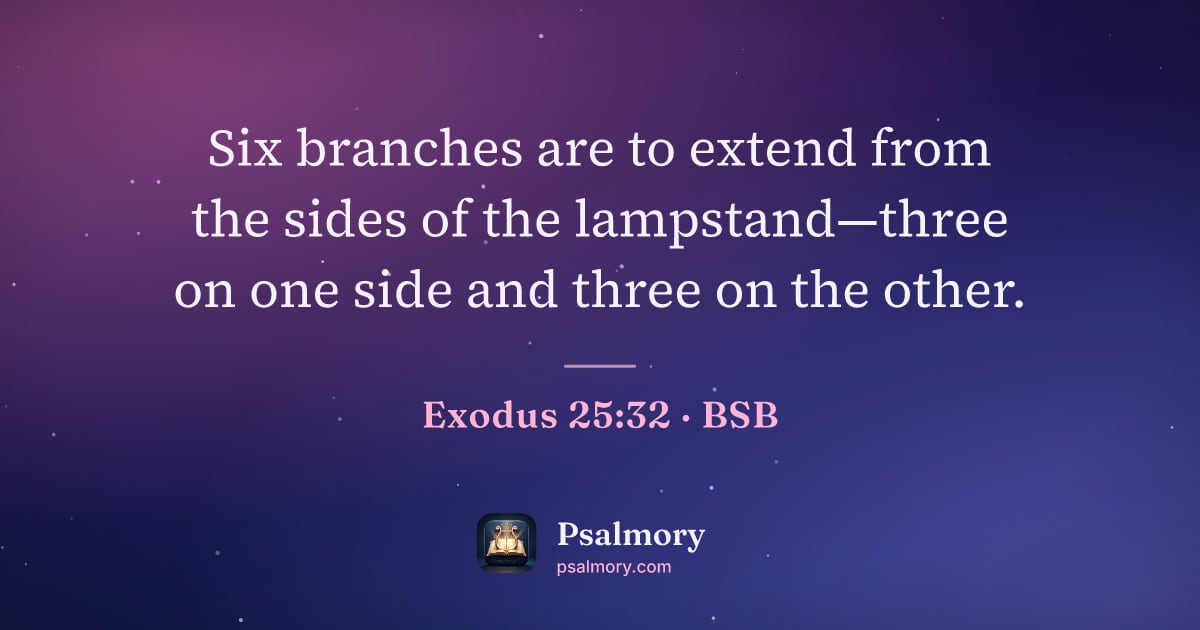 Exodus 25:32 verse artwork: Six branches are to extend from the sides of the lampstand—three on one side and three…