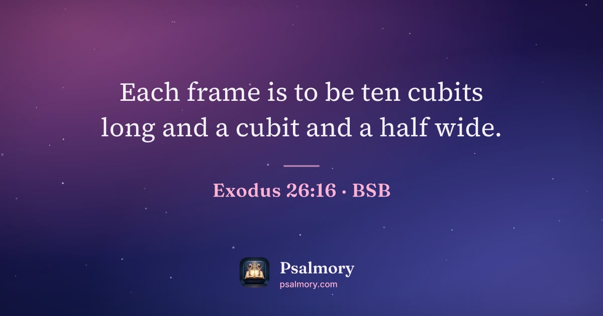 Exodus 26:16 verse artwork: Each frame is to be ten cubits long and a cubit and a half wide.