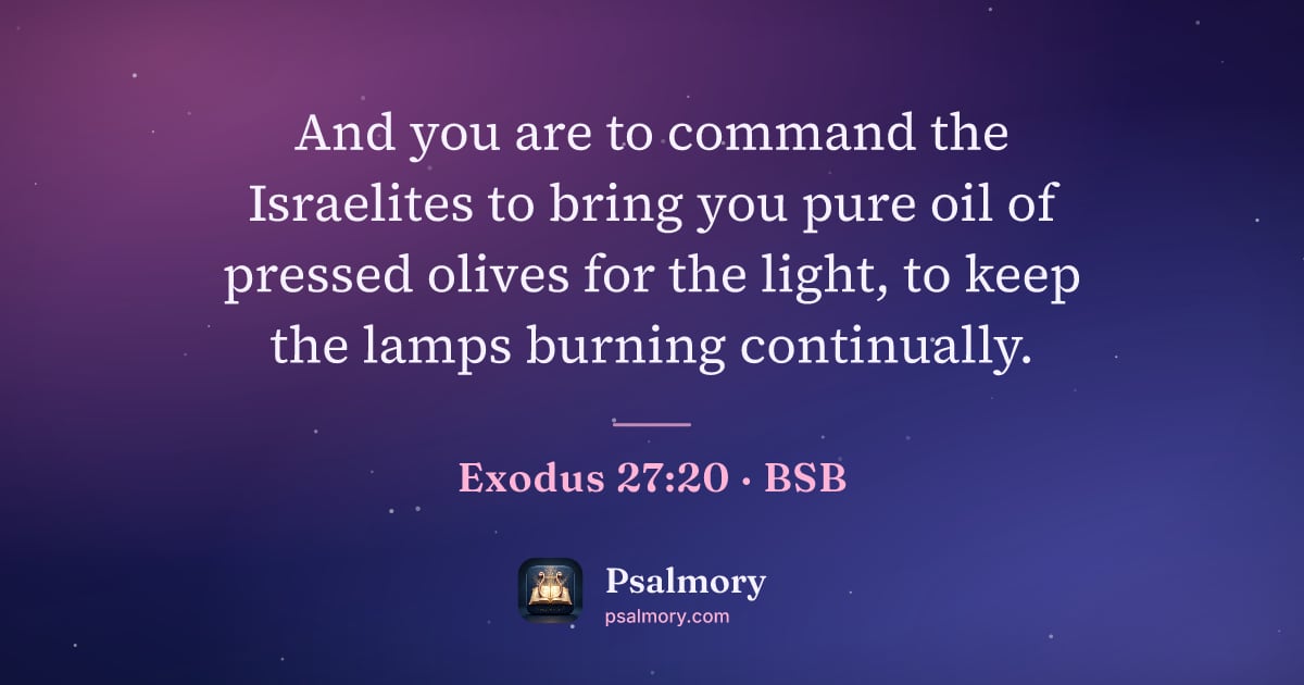 Exodus 27:20 verse artwork: And you are to command the Israelites to bring you pure oil of pressed olives for the…