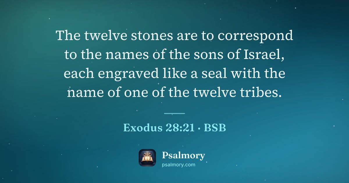 Exodus 28:21 verse artwork: The twelve stones are to correspond to the names of the sons of Israel, each engraved…