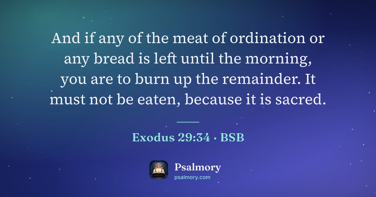 Exodus 29:34 verse artwork: And if any of the meat of ordination or any bread is left until the morning, you are to…