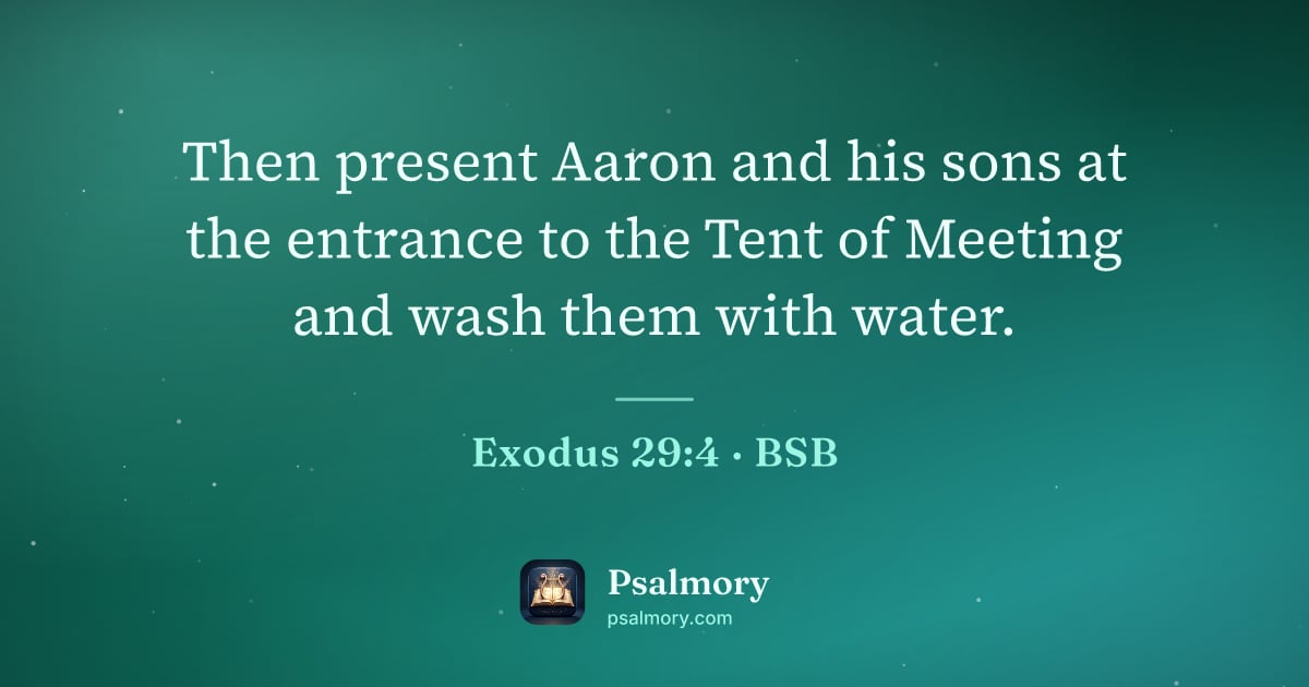 Exodus 29:4 verse artwork: Then present Aaron and his sons at the entrance to the Tent of Meeting and wash them…