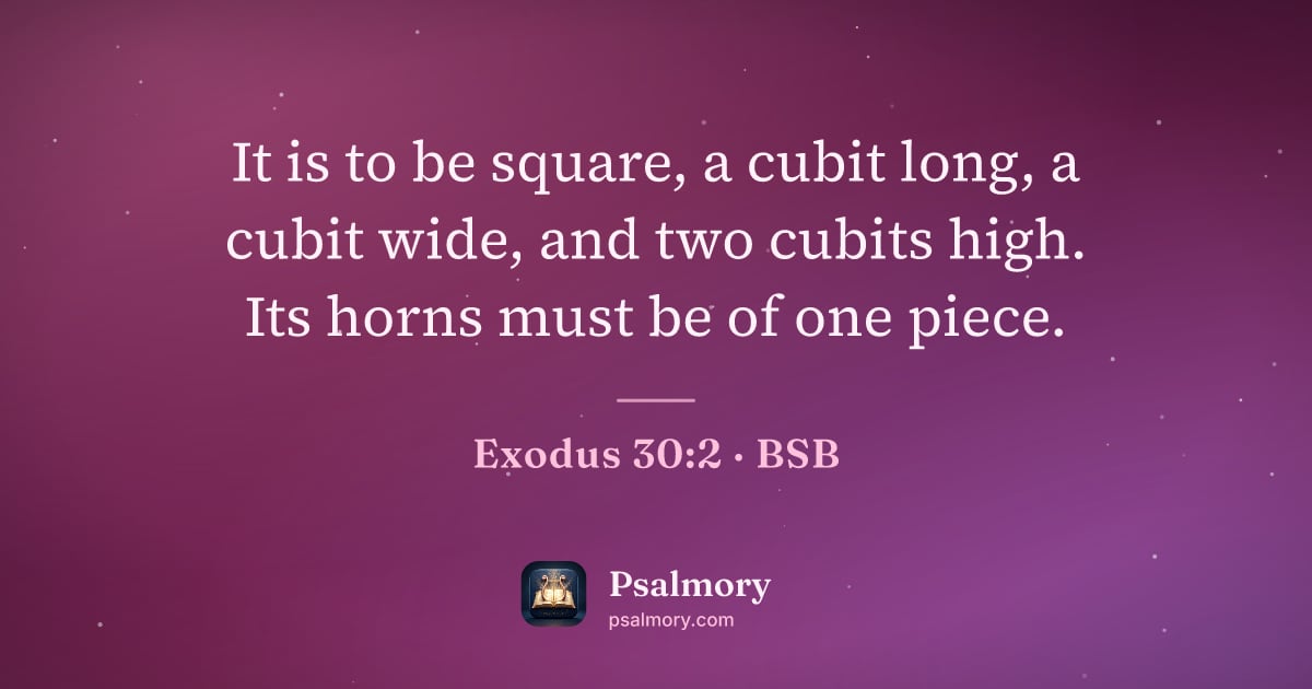 Exodus 30:2 verse artwork: It is to be square, a cubit long, a cubit wide, and two cubits high. Its horns must be…