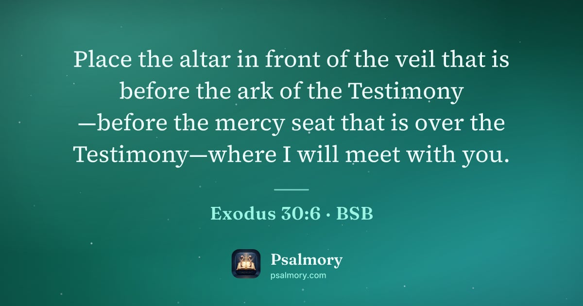 Exodus 30:6 verse artwork: Place the altar in front of the veil that is before the ark of the Testimony —before the…