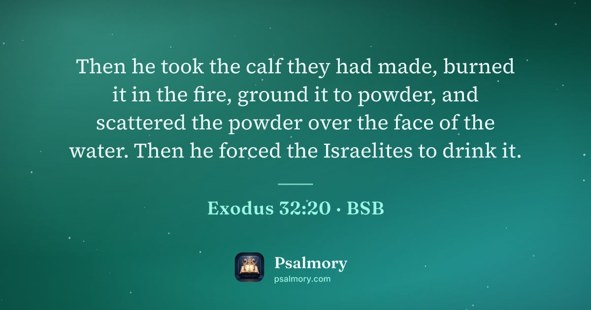 Exodus 32:20 verse artwork: Then he took the calf they had made, burned it in the fire, ground it to powder, and…
