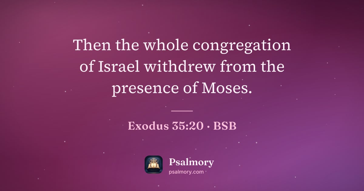 Exodus 35:20 verse artwork: Then the whole congregation of Israel withdrew from the presence of Moses.