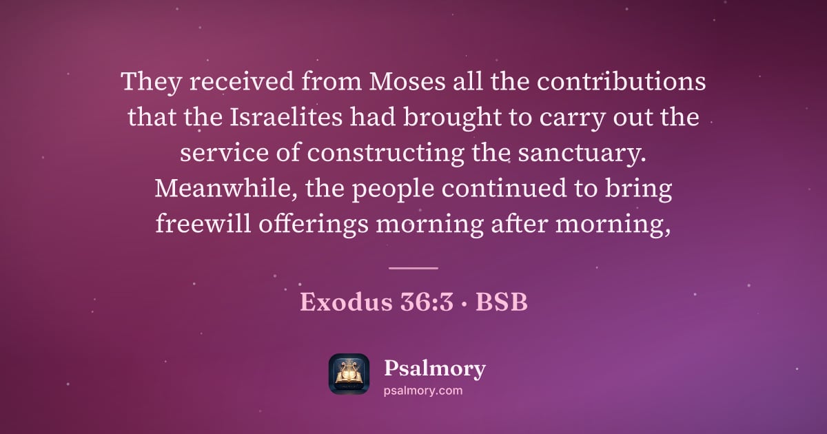 Exodus 36:3 verse artwork: They received from Moses all the contributions that the Israelites had brought to carry…