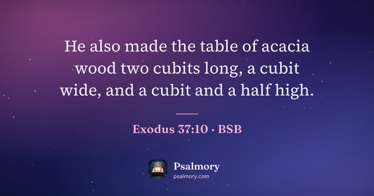 Exodus 37:10 verse artwork: He also made the table of acacia wood two cubits long, a cubit wide, and a cubit and a…