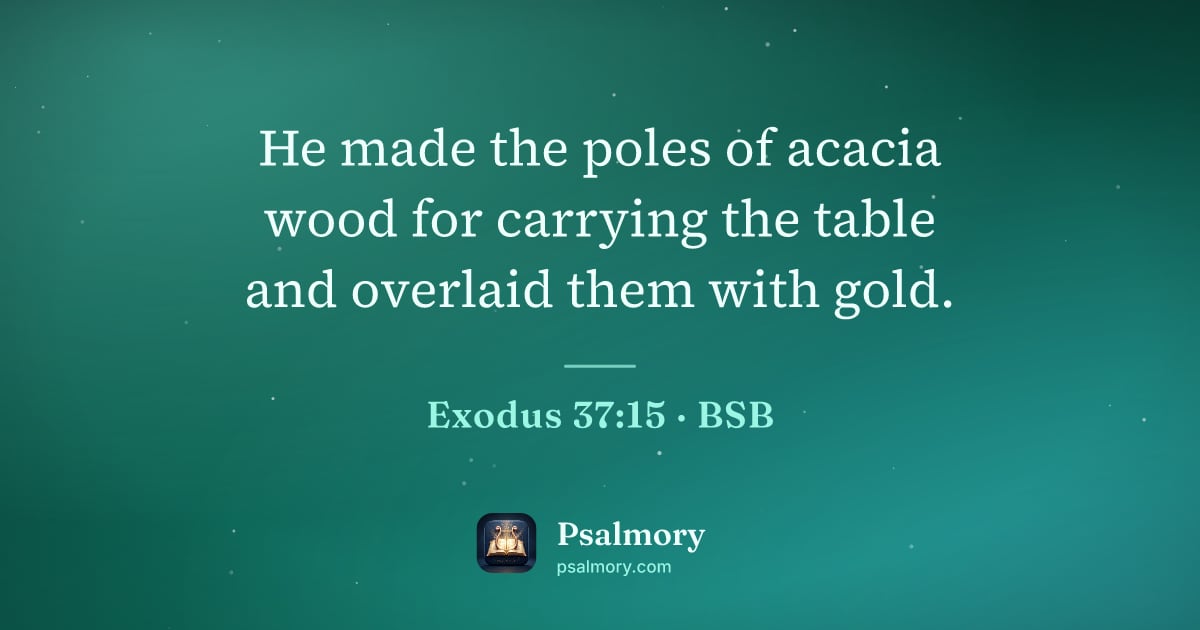 Exodus 37:15 verse artwork: He made the poles of acacia wood for carrying the table and overlaid them with gold.