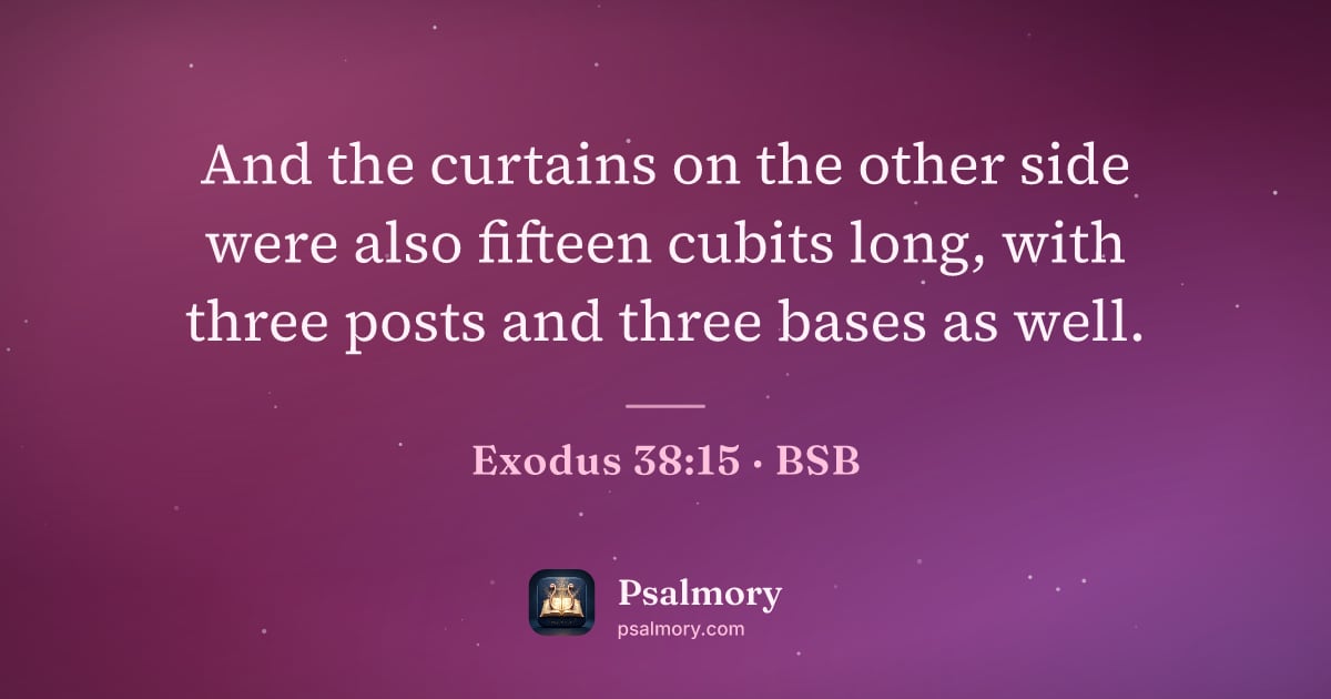 Exodus 38:15 verse artwork: And the curtains on the other side were also fifteen cubits long, with three posts and…