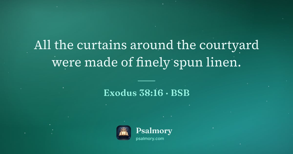 Exodus 38:16 verse artwork: All the curtains around the courtyard were made of finely spun linen.