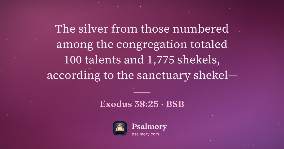 Exodus 38:25 verse artwork: The silver from those numbered among the congregation totaled 100 talents and 1,775…