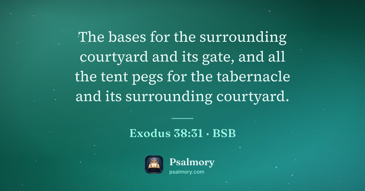 Exodus 38:31 verse artwork: The bases for the surrounding courtyard and its gate, and all the tent pegs for the…