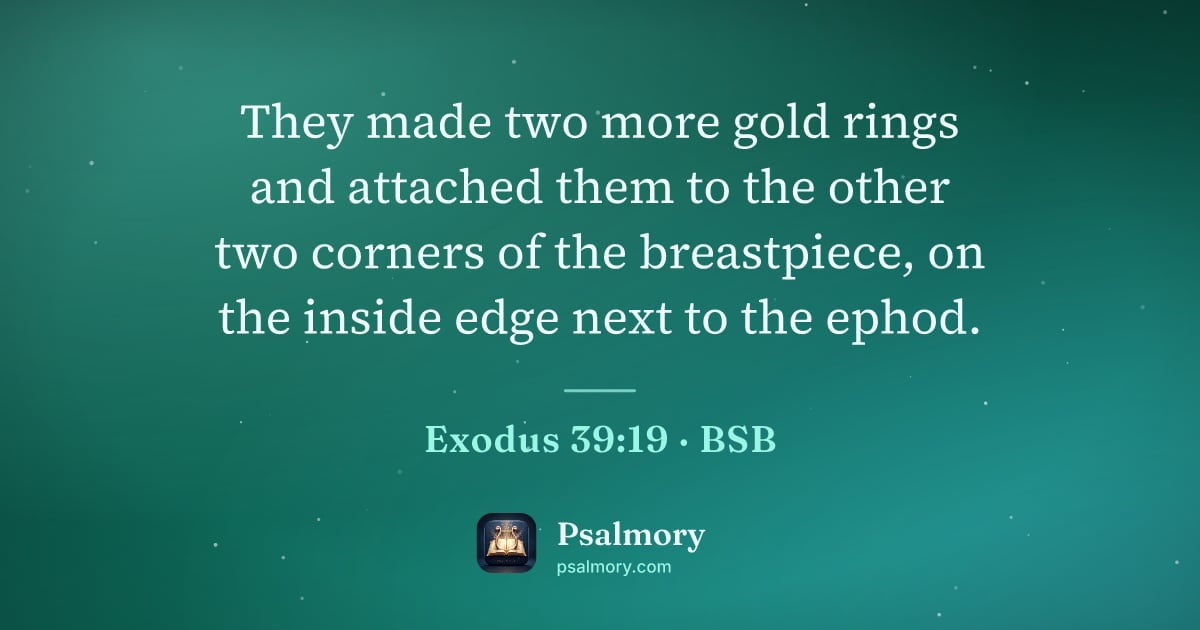 Exodus 39:19 verse artwork: They made two more gold rings and attached them to the other two corners of the…