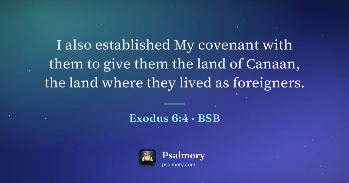 Exodus 6:4 verse artwork: I also established My covenant with them to give them the land of Canaan, the land where…