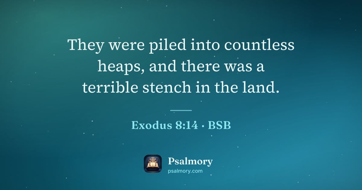 Exodus 8:14 verse artwork: They were piled into countless heaps, and there was a terrible stench in the land.