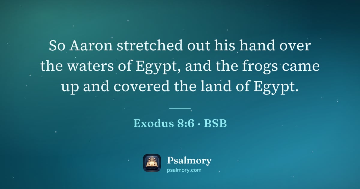Exodus 8:6 verse artwork: So Aaron stretched out his hand over the waters of Egypt, and the frogs came up and…