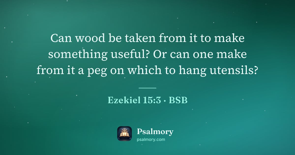 Ezekiel 15:3 verse artwork: Can wood be taken from it to make something useful? Or can one make from it a peg on…