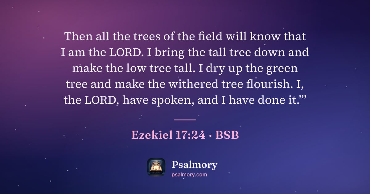 Ezekiel 17:24 verse artwork: Then all the trees of the field will know that I am the LORD. I bring the tall tree down…