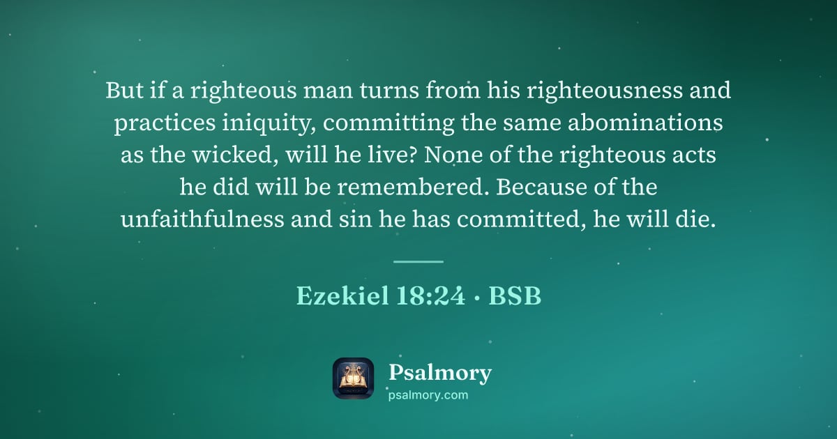Ezekiel 18:24 verse artwork: But if a righteous man turns from his righteousness and practices iniquity, committing…