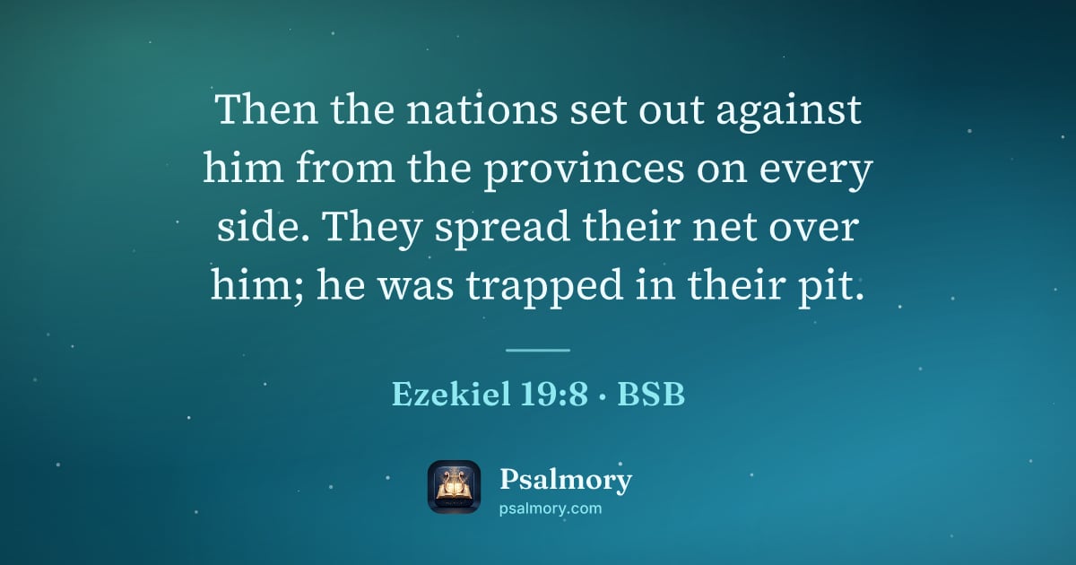 Ezekiel 19:8 verse artwork: Then the nations set out against him from the provinces on every side. They spread their…