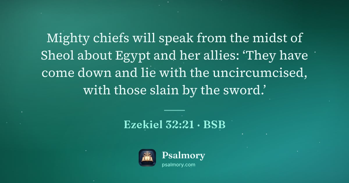 Ezekiel 32:21 verse artwork: Mighty chiefs will speak from the midst of Sheol about Egypt and her allies: ‘They have…