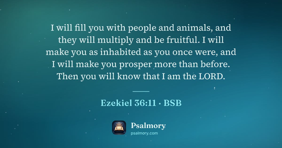 Ezekiel 36:11 verse artwork: I will fill you with people and animals, and they will multiply and be fruitful. I will…