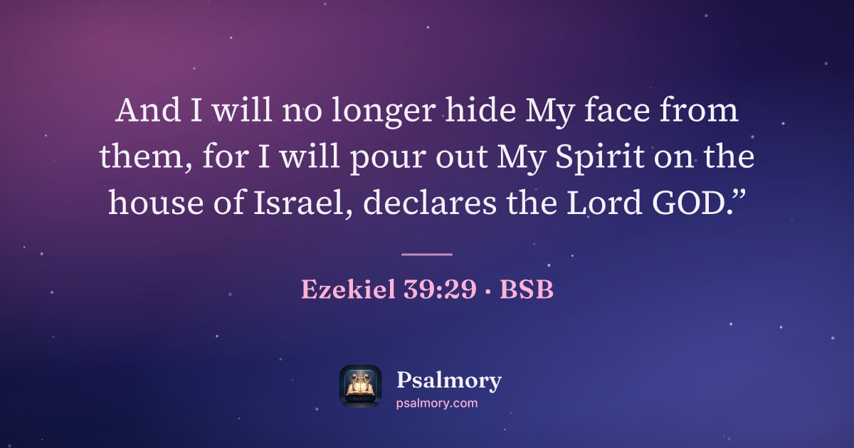 Ezekiel 39:29 verse artwork: And I will no longer hide My face from them, for I will pour out My Spirit on the house…
