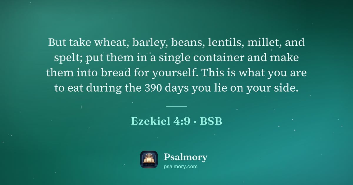 Ezekiel 4:9 verse artwork: But take wheat, barley, beans, lentils, millet, and spelt; put them in a single…