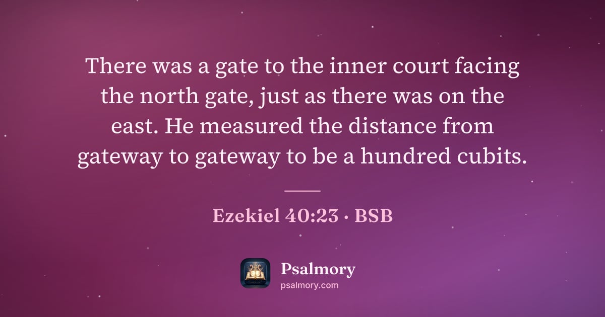 Ezekiel 40:23 verse artwork: There was a gate to the inner court facing the north gate, just as there was on the…