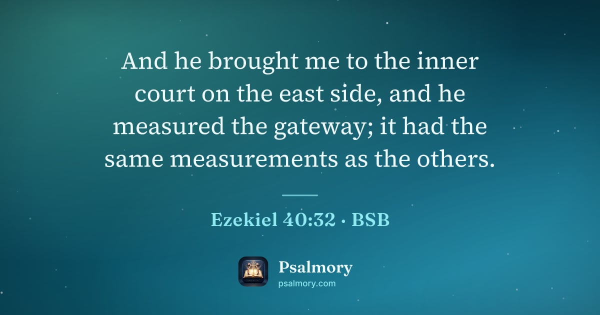 Ezekiel 40:32 verse artwork: And he brought me to the inner court on the east side, and he measured the gateway; it…