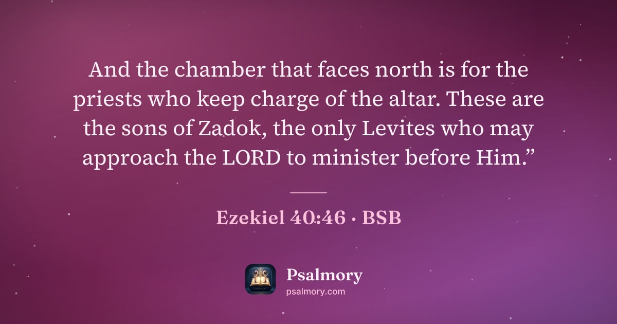 Ezekiel 40:46 verse artwork: And the chamber that faces north is for the priests who keep charge of the altar. These…